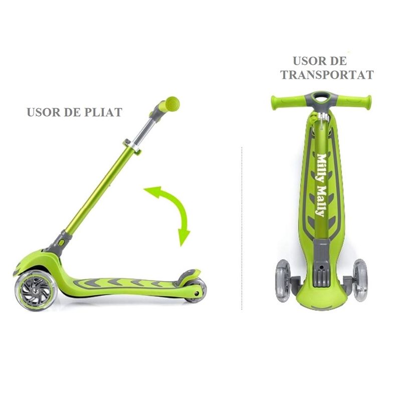 Sport si Outdoor - Role, trotinete si skateboard - Trotinete copii - Trotineta pliabila Milly Mally Boogie Blue, roti din silicon cu Led, platforma antiderapanta, greutate admisa 50 kg - Infinity.ro