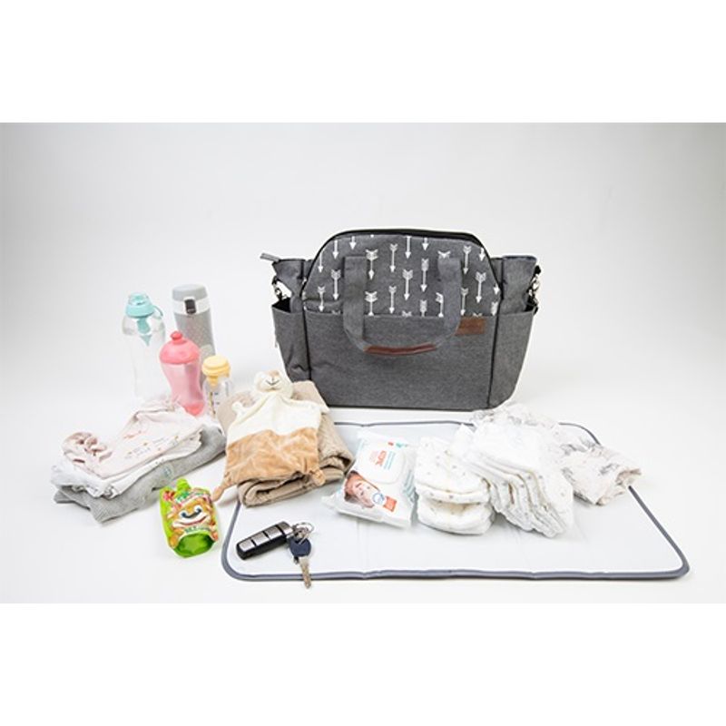 Jucarii, Copii si Bebe - Maternitate - Genti bebelusi - Geanta pentru calatorii 2 in 1, cu 17 buzunare, Kinder Hop, Space Grey - Infinity.ro