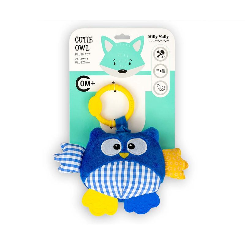 Jucarii, Copii si Bebe - Jucarii si jocuri - Jucarii bebelusi - Jucarii interactive bebelusi - Jucarie din plus pentru agatat, fosnaie si vibreaza, Cutie Owl Blue - Infinity.ro