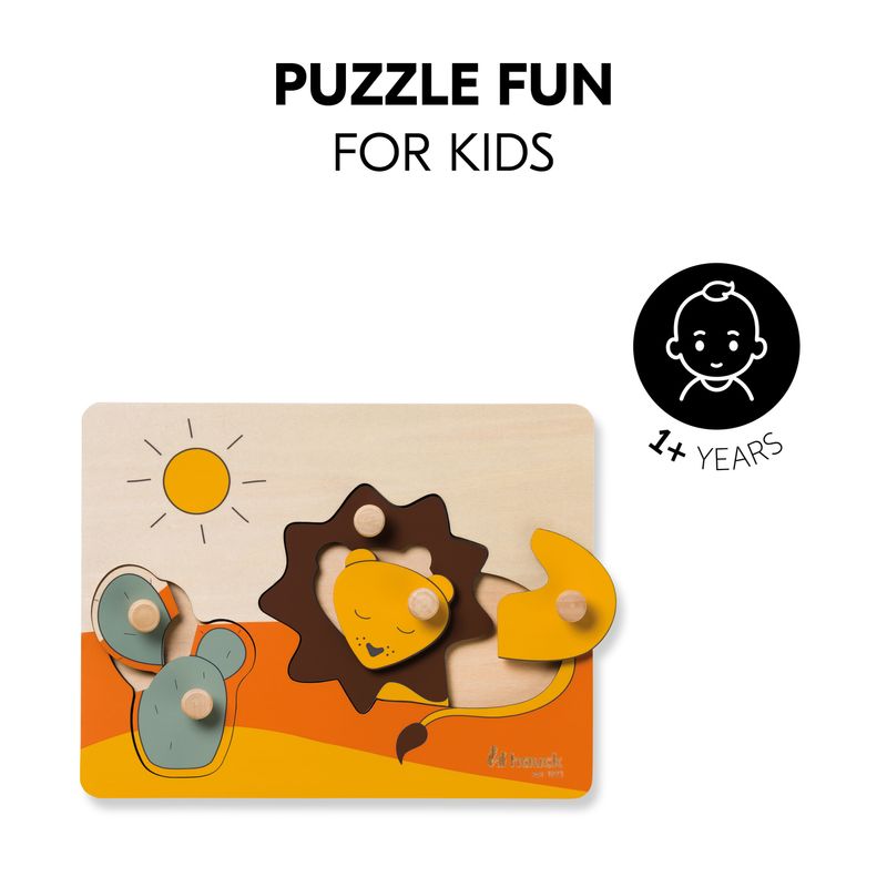 Jucarii, Copii si Bebe - Jucarii si jocuri - Jucarii bebelusi - Jucarii interactive bebelusi - Puzzle din lemn certificat FSC, cu piese imbinate, Hauck, Lion - Infinity.ro
