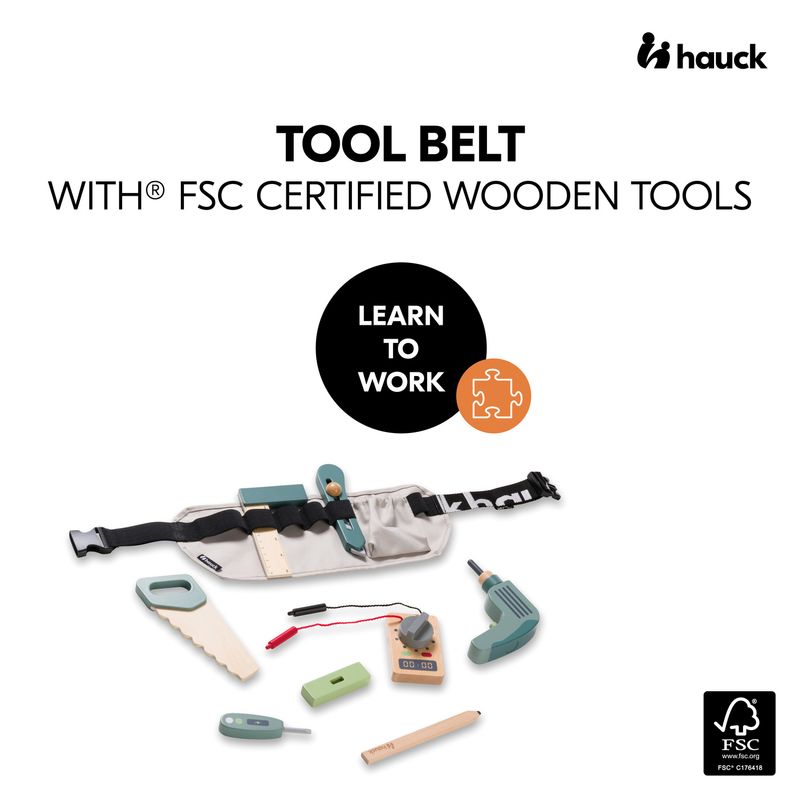 Jucarii, Copii si Bebe - Jucarii si jocuri - Jucarii bebelusi - Jucarii interactive bebelusi - Set 9 unelte si curea, Invata sa lucrezi, Hauck, Learn to Work - Infinity.ro