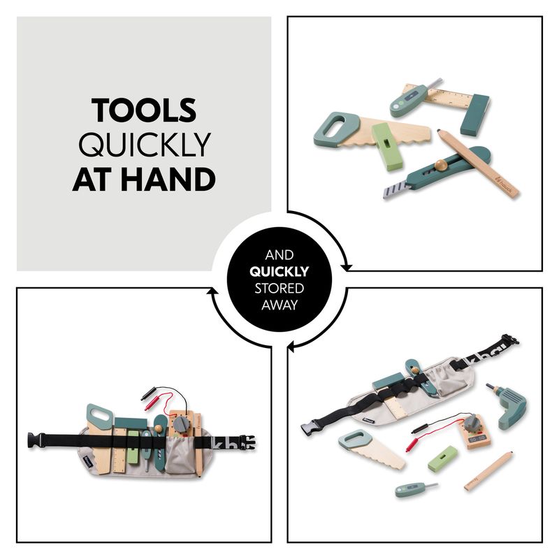 Jucarii, Copii si Bebe - Jucarii si jocuri - Jucarii bebelusi - Jucarii interactive bebelusi - Set 9 unelte si curea, Invata sa lucrezi, Hauck, Learn to Work - Infinity.ro