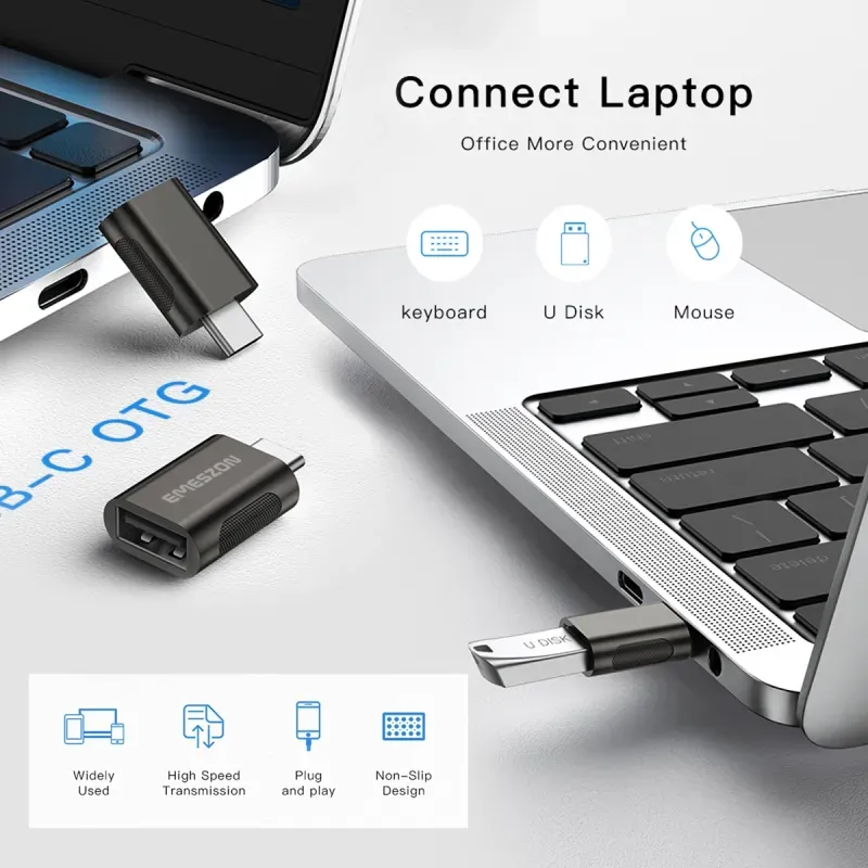 Laptop, Telefoane si Tablete - Telefoane mobile si accesorii - Accesorii Telefoane - Cabluri si adaptoare telefoane - Adaptor cablu Conversie OTG USB 3.1 la Type-C, Emeszon®, transfer date pana la 10Gbps, converteste USB Type C, negru - Infinity.ro