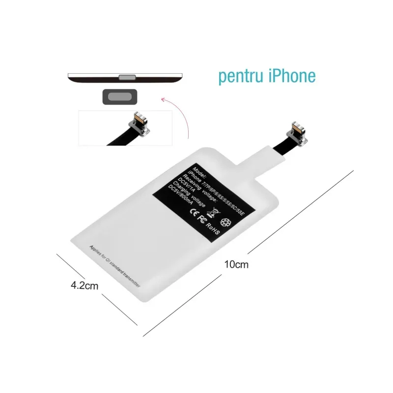 Laptop, Telefoane si Tablete - Telefoane mobile si accesorii - Accesorii Telefoane - Incarcatoare telefoane - Incarcator Wireless Receiver iPhone, Envisage Receiver Wireless 5V 1A compatibil cu iPhone, SGQ1, incarcare telefon, alb - Infinity.ro