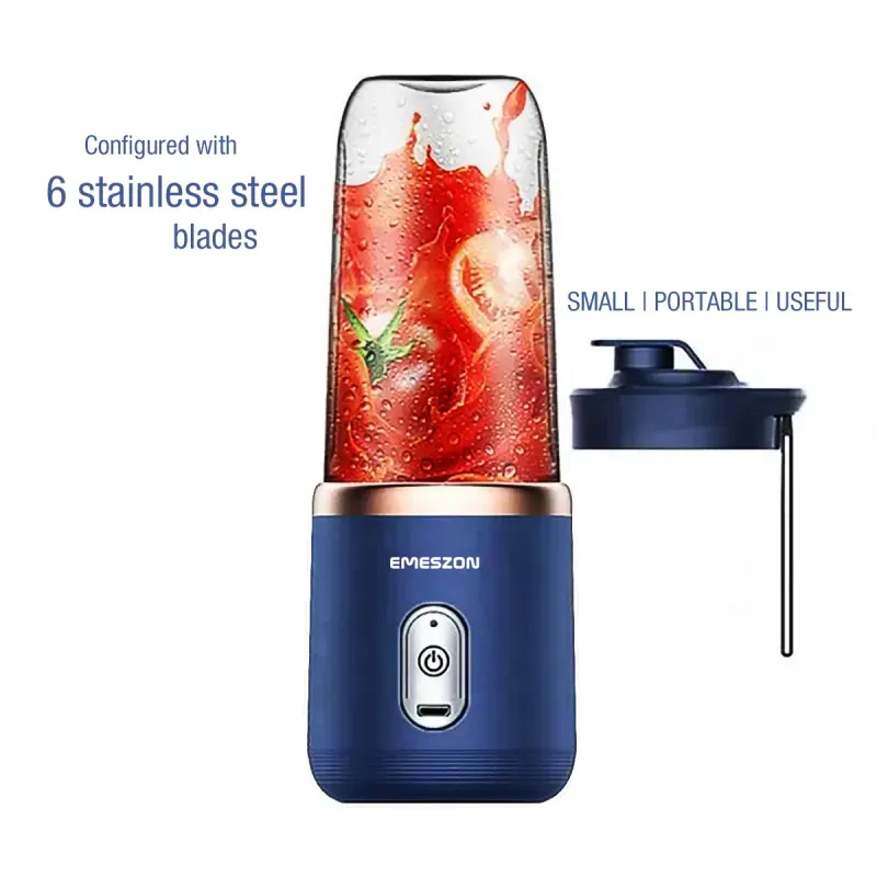 Electronice si Electrocasnice - Electrocasnice bucatarie - Mixere, tocatoare & roboti de bucatarie - Blendere si mini tocatoare - Mini Blender Storcator Portabil Fructe, Emeszon®, BLD1000, Incarcare Micro USB, 6 Lame din Inox, Putere 40W 21000 RPM - Infinity.ro