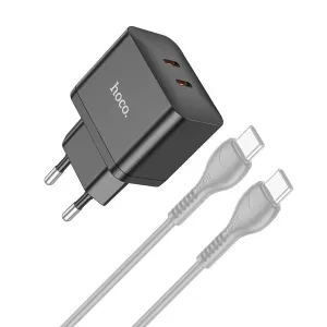 Incarcator retea Dual Type-C Hoco N29 Incarcare Rapida PD 35W 2 porturi x USB-C Telefon, Tableta, Baterie Externa, negru
