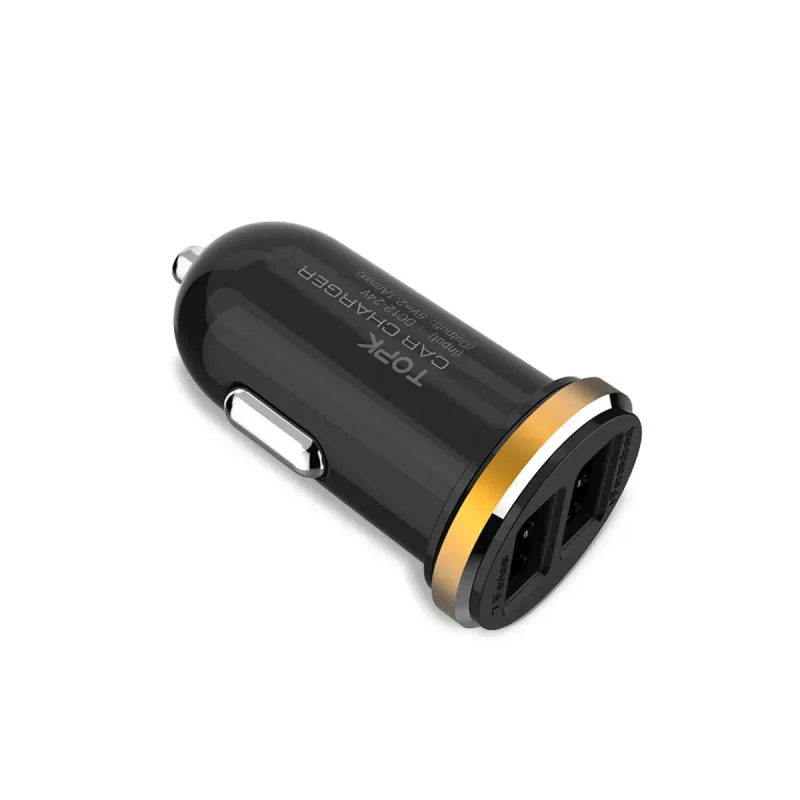 Laptop, Telefoane si Tablete - Telefoane mobile si accesorii - Accesorii Telefoane - Incarcatoare telefoane - Incarcator auto TOPK Fast Charging 5V 2.1A 10.5W Dual Port USB pentru telefoane mobile - Inel auriu - Infinity.ro