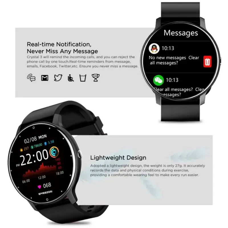 Laptop, Telefoane si Tablete - Wearables si gadgeturi - Wearables - Smartwatch-uri - Ceas Smartwatch si bratara fitness, Emeszon® A23 Bluetooth Notificari social media Monitorizare activitati fizice, negru - Infinity.ro