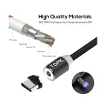Laptop, Telefoane si Tablete - Telefoane mobile si accesorii - Accesorii Telefoane - Cabluri si adaptoare telefoane - Cablu de incarcare magnetic, TOPK, LED, 1m, 2.4A USB Type-C USB-C, rotatie 360, compatibil cu telefoane mobile, negru - Infinity.ro