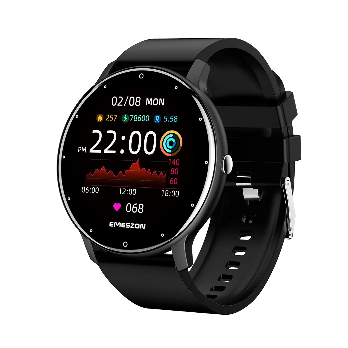 Ceas Smartwatch si bratara fitness, Emeszon® A23 Bluetooth Notificari social media Monitorizare activitati fizice, negru