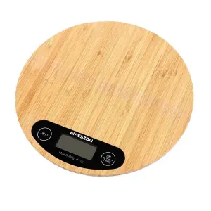 Cantar digital de bucatarie, Emeszon®, blat din lemn de bambus dur de 20cm cantareste maxim 5Kg, LCD functia Tare, negru