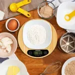 Electronice si Electrocasnice - Electrocasnice bucatarie - Mixere, tocatoare & roboti de bucatarie - Cantare de bucatarie - Cantar digital de bucatarie, Emeszon®, blat din lemn de bambus dur de 20cm cantareste maxim 5Kg, LCD functia Tare, negru - Infinity.ro