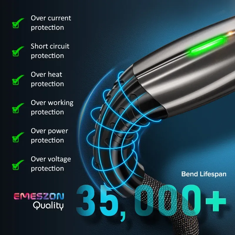 Laptop, Telefoane si Tablete - Telefoane mobile si accesorii - Accesorii Telefoane - Cabluri si adaptoare telefoane - Cablu date LED si incarcare rapida 5A 1m, Emeszon®, Type-C USB transfer date, incarcare telefon, Quick Charge 3.0, rosu - Infinity.ro