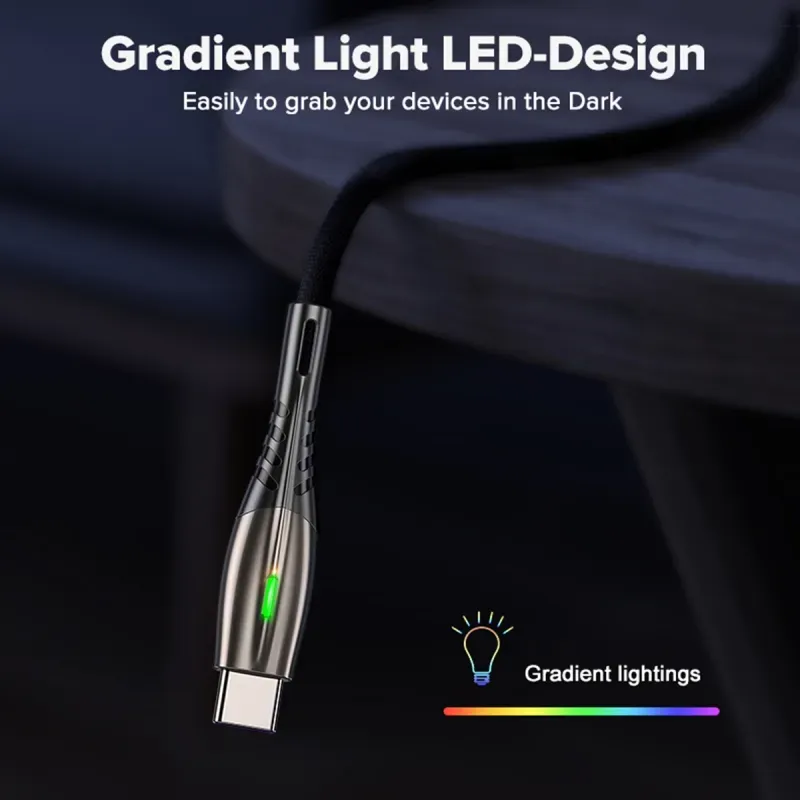 Laptop, Telefoane si Tablete - Telefoane mobile si accesorii - Accesorii Telefoane - Cabluri si adaptoare telefoane - Cablu date LED si incarcare rapida 5A 1m, Emeszon®, Type-C USB transfer date, incarcare telefon, Quick Charge 3.0, rosu - Infinity.ro