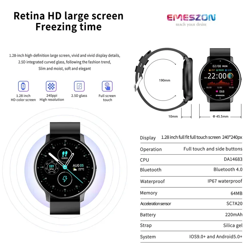 Laptop, Telefoane si Tablete - Wearables si gadgeturi - Wearables - Smartwatch-uri - Ceas Smartwatch si bratara fitness, Emeszon® A23 Bluetooth Notificari social media Monitorizare activitati fizice, negru - Infinity.ro