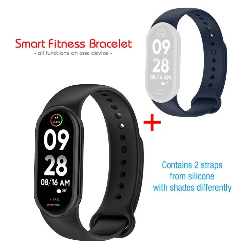 Laptop, Telefoane si Tablete - Wearables si gadgeturi - Wearables - Smartwatch-uri - Bratara Smart Fitness Tracker Emeszon® Oximetru Pedometru Cardio Calorii Apeluri Mesaje M8 + Bonus Curea Albastra, negru - Infinity.ro