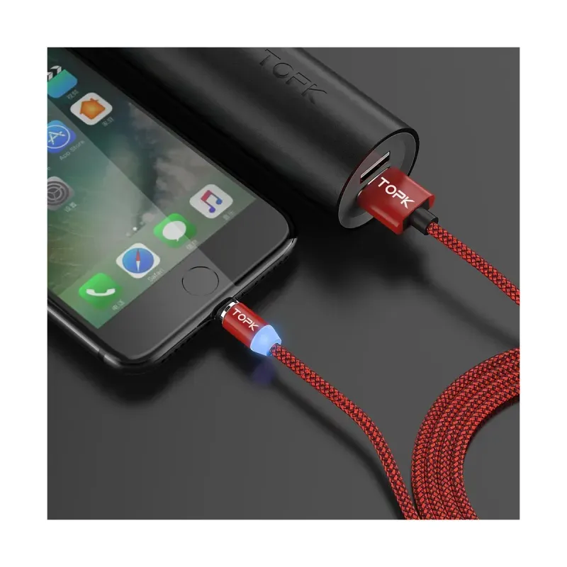 Laptop, Telefoane si Tablete - Telefoane mobile si accesorii - Accesorii Telefoane - Cabluri si adaptoare telefoane - Cablu magnetic incarcare telefon, TOPK, LED 1m, 2.4A USB Micro USB 360, compatibil cu majoritatea telefoanelor, gold - Infinity.ro