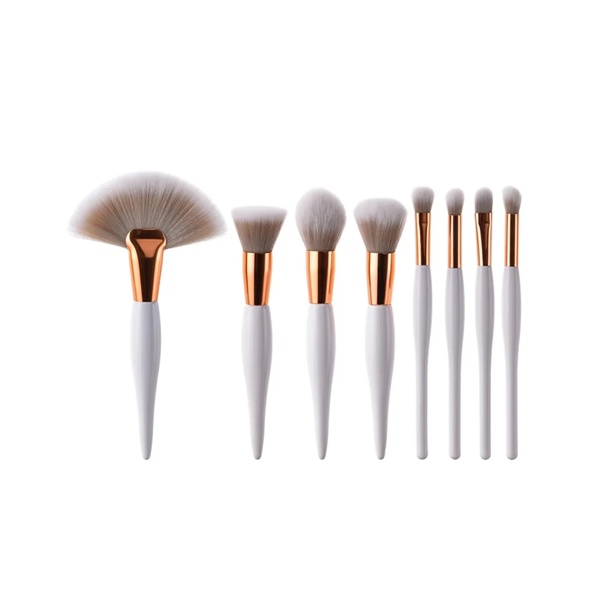 Set de 8 pensule machiaj, Luxury, cupru golden cu maner alb pentru machiaj profesional, par pensula de calitate si moale