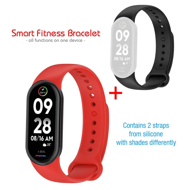 Laptop, Telefoane si Tablete - Wearables si gadgeturi - Wearables - Smartwatch-uri - Bratara Smart Fitness Tracker Emeszon® Oximetru Pedometru Cardio Calorii Apeluri Mesaje, M8 + Bonus Curea Albastra, rosu - Infinity.ro