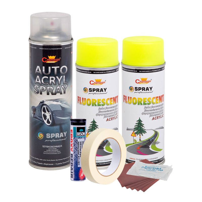 Auto si Moto - Reparatii si depanare - Scule auto - Echipamente de vopsit - Kit complet reparatie si vopsire jante culoare Galben Fluorescent, V2 - Infinity.ro