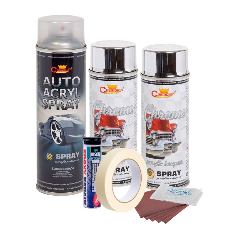 Auto si Moto - Reparatii si depanare - Scule auto - Echipamente de vopsit - Kit complet reparatie si vopsire jante culoare Crom Metalic, V2 - Infinity.ro