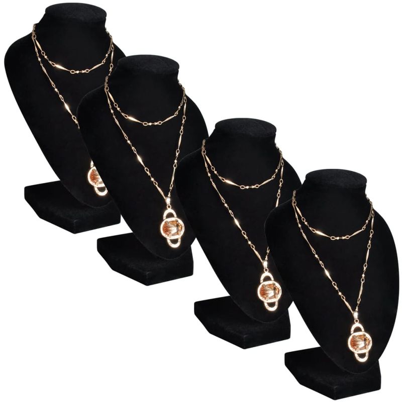 Fashion, accesorii si bijuterii - Femei - Bijuterii femei - Cutii bijuterii - Suport bijuterii flanel pentru colier, negru, 9 x 8,5 x 15 cm, 4 buc - Infinity.ro