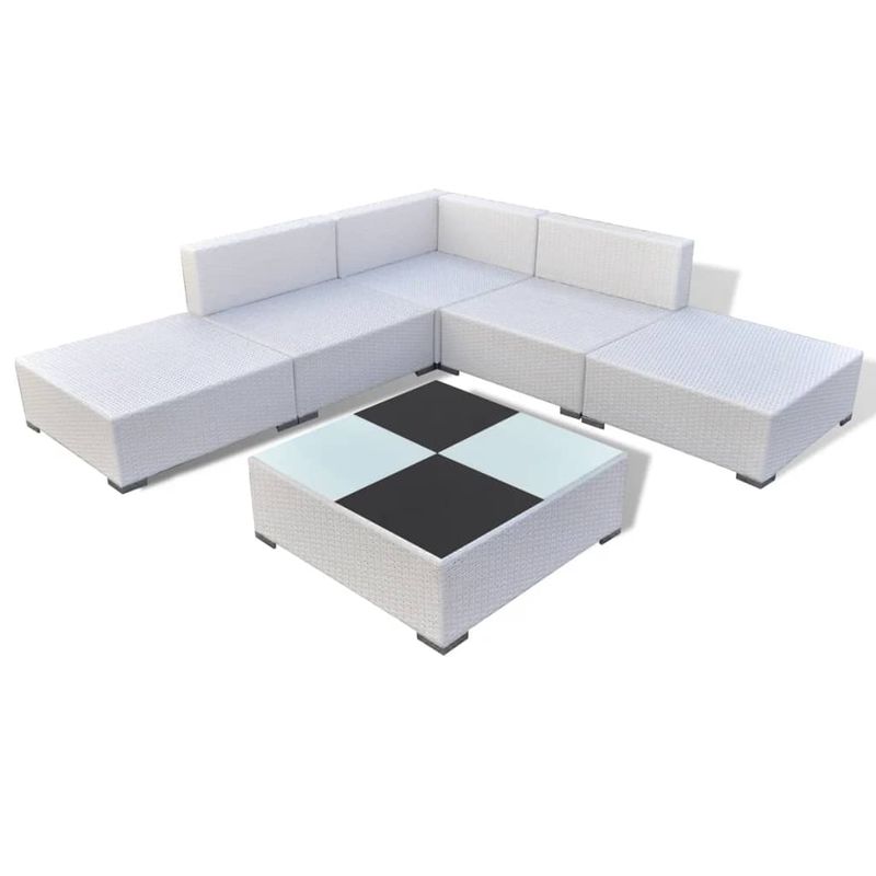 Casa si Gradina - Gradina si terasa - Mobilier exterior - Seturi mobila gradina - Set mobilier de gradina cu perne, 6 piese, alb, poliratan - Infinity.ro