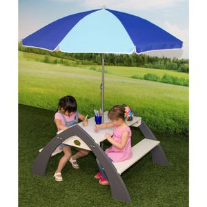 AXI Masa picnic pentru copii "Kylo" cu umbrela de soare XL, alb si gri