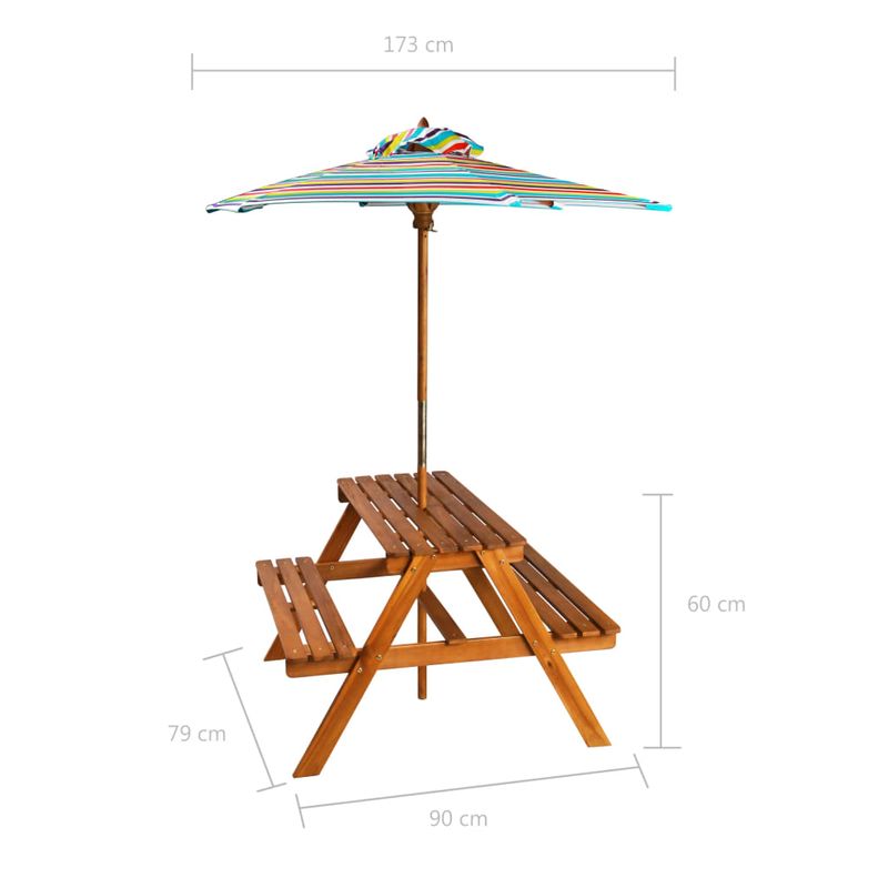 Casa si Gradina - Gradina si terasa - Mobilier exterior - Mese gradina - Masa picnic pentru copii cu umbrela, 79x90x60 cm, lemn acacia - Infinity.ro