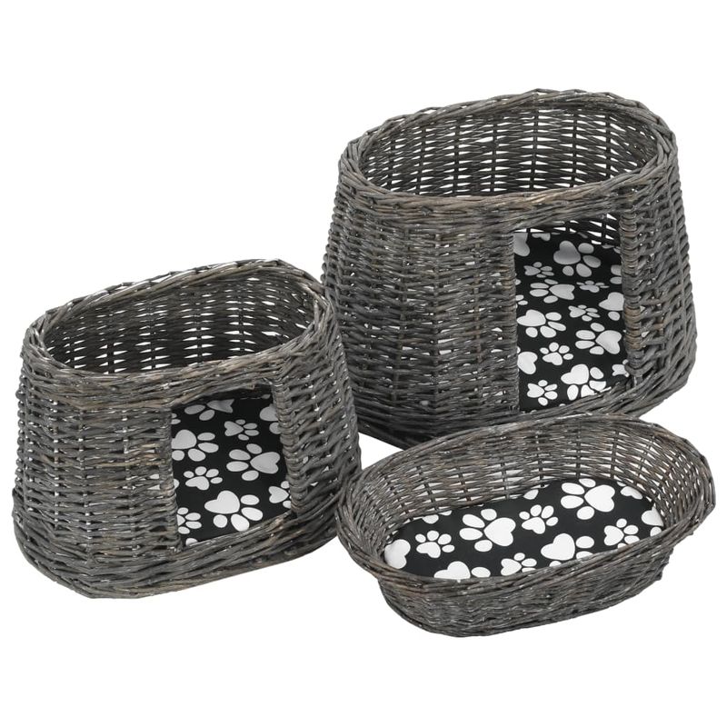 Petshop - Accesorii petshop - Jucarii animale - Ansambluri de joaca - Set cosuri pisici, perne, 3 piese, gri, 47x34x60 cm, rachita - Infinity.ro