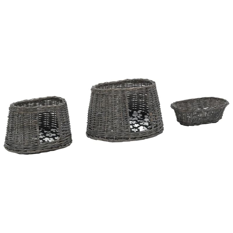 Petshop - Accesorii petshop - Jucarii animale - Ansambluri de joaca - Set cosuri pisici, perne, 3 piese, gri, 47x34x60 cm, rachita - Infinity.ro
