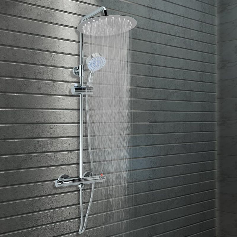 Casa si Gradina - Sanitare - Cazi si cabine de dus - Coloane si seturi de dus - Set de dus cu doua capete, cu termostat, otel inoxidabil - Infinity.ro