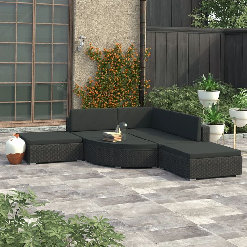 Casa si Gradina - Gradina si terasa - Mobilier exterior - Seturi mobila gradina - Set mobilier de gradina cu perne, 6 piese, negru, poliratan - Infinity.ro