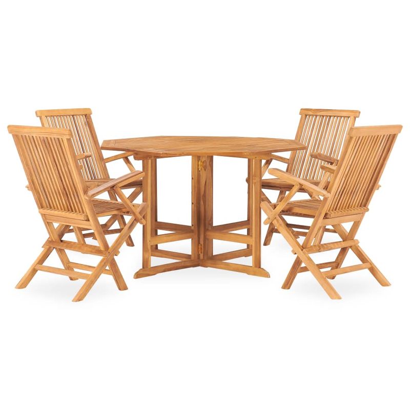 Casa si Gradina - Gradina si terasa - Mobilier exterior - Seturi mobila gradina - Set mobilier de exterior pliabil, 5 piese, lemn masiv de tec, mărime 120x120x75 cm, model cu cotieră", formă octogon - Infinity.ro