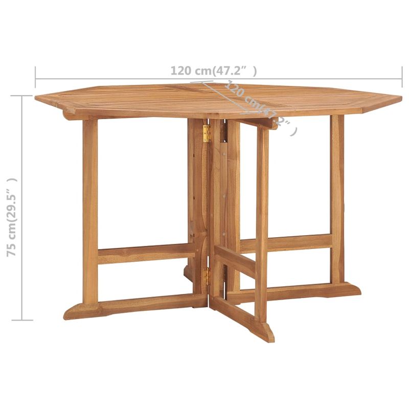 Casa si Gradina - Gradina si terasa - Mobilier exterior - Seturi mobila gradina - Set mobilier de exterior pliabil, 5 piese, lemn masiv de tec, mărime 120x120x75 cm, model cu cotieră", formă octogon - Infinity.ro