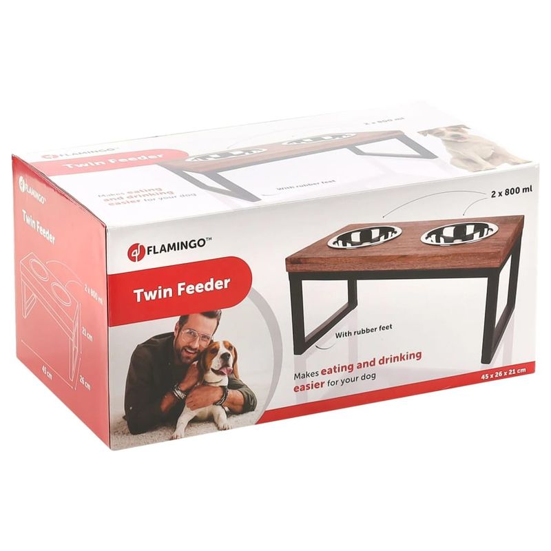 Petshop - Accesorii petshop - Castroane si adapatori - FLAMINGO Set hranitor pentru animale dublu Tommy, cu suport, 2x800 ml - Infinity.ro