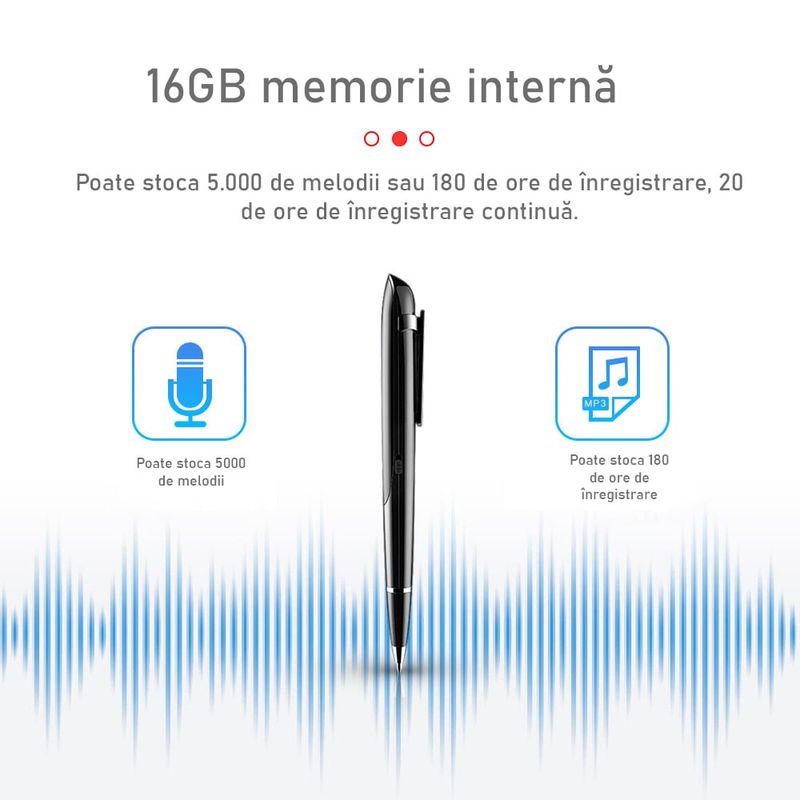 Laptop, Telefoane si Tablete - Wearables si gadgeturi - Gadgeturi - Dispozitive spionaj - Reportofon pix cu activare vocala, 32 GB, player mp3 cu casti, model Q9 - Infinity.ro