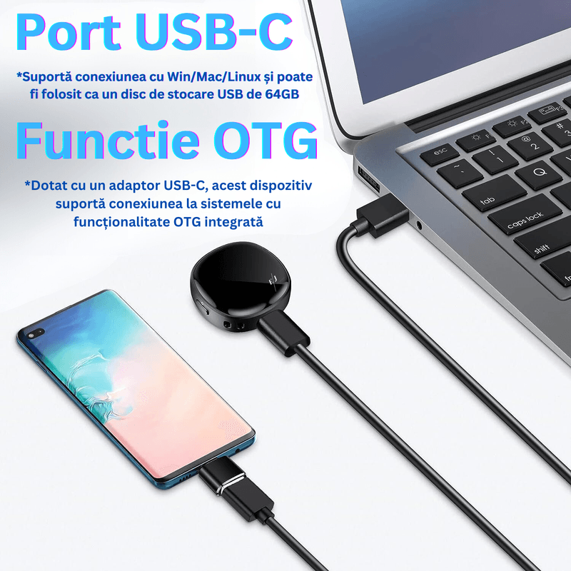 Laptop, Telefoane si Tablete - Wearables si gadgeturi - Gadgeturi - Dispozitive spionaj - Mini reportofon digital cu microfon ascuns magnetic, activare vocala, MP3 Player, 64GB - Z13 - Infinity.ro