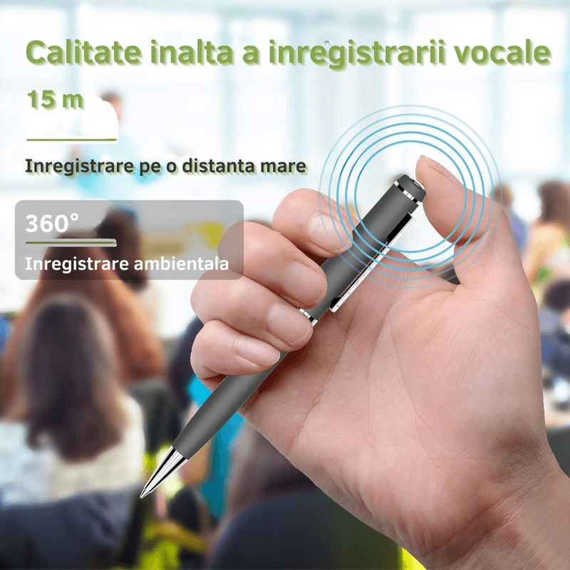 Laptop, Telefoane si Tablete - Wearables si gadgeturi - Gadgeturi - Dispozitive spionaj - Pix cu microfon ascuns, autonomie 10 ore, MP3 Player, 32GB, gri - D3191 - Infinity.ro