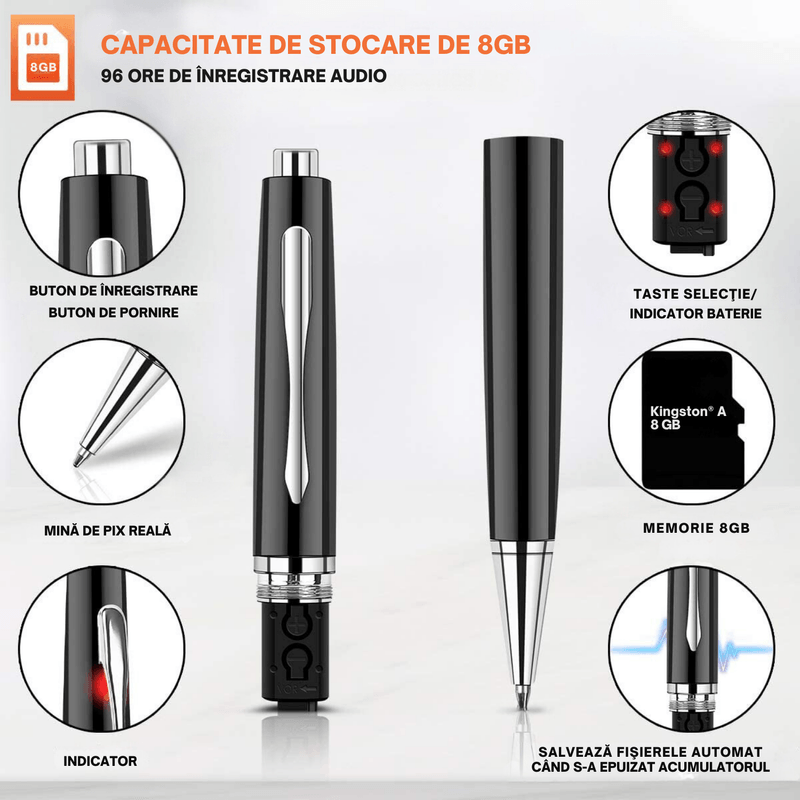 Laptop, Telefoane si Tablete - Wearables si gadgeturi - Gadgeturi - Dispozitive spionaj - Reportofon ascuns in pix, 16 gb, activare vocala - Infinity.ro