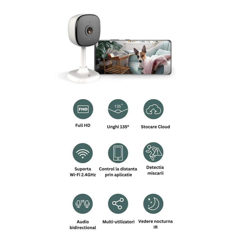 Casa si Gradina - Electrice - Smart Home - Camere de supraveghere - Camera video de supraveghere bebelusi/copii WiFi, HD, night vision, unghi 135°, senzor de miscare - MK-K258 - Infinity.ro