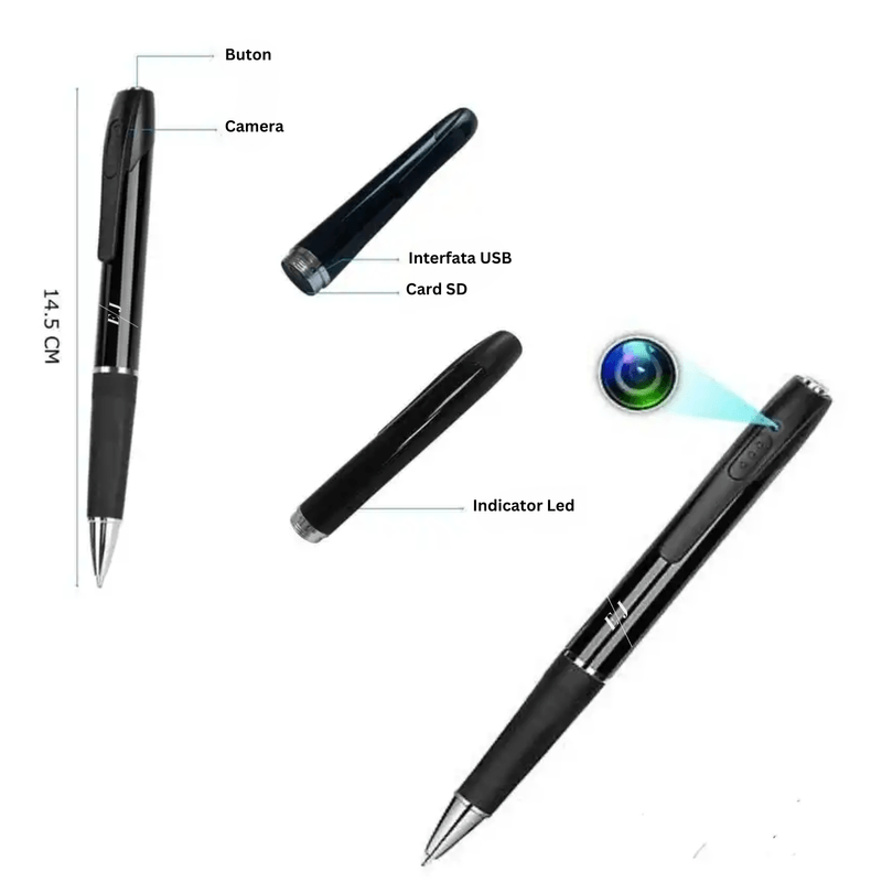 Laptop, Telefoane si Tablete - Wearables si gadgeturi - Gadgeturi - Dispozitive spionaj - Pix cu camera ascunsa si microfon, supraveghere audio si video, 16 GB - Infinity.ro