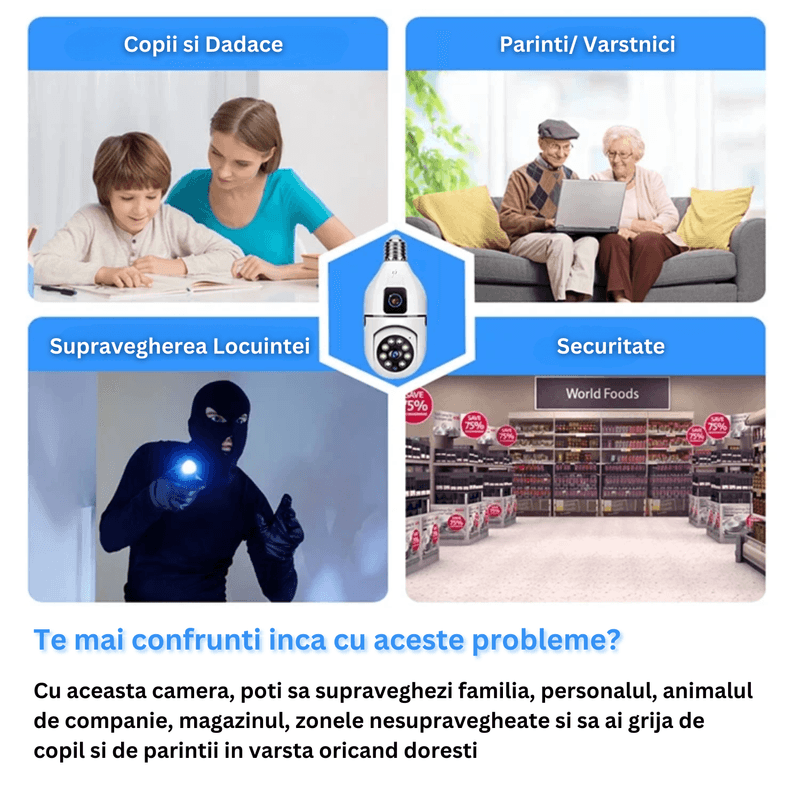 Casa si Gradina - Electrice - Smart Home - Camere de supraveghere - Camera de supraveghere inteligenta 360°, V380, PTZ WiFi, CCTV, 4 MP, aplicatie, senzor miscare - Infinity.ro