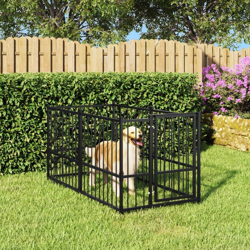 Petshop - Accesorii petshop - Culcusuri si custi - Tarcuri si colivii - Padoc pentru caini, negru, 193,5x97x100 cm, otel - Infinity.ro
