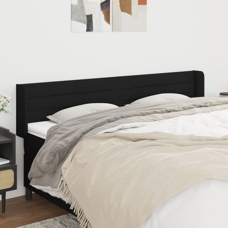Casa si Gradina - Mobilier - Paturi si accesorii - Accesorii paturi - Tablie de pat cu aripioare negru 163x16x78/88 cm textil - Infinity.ro