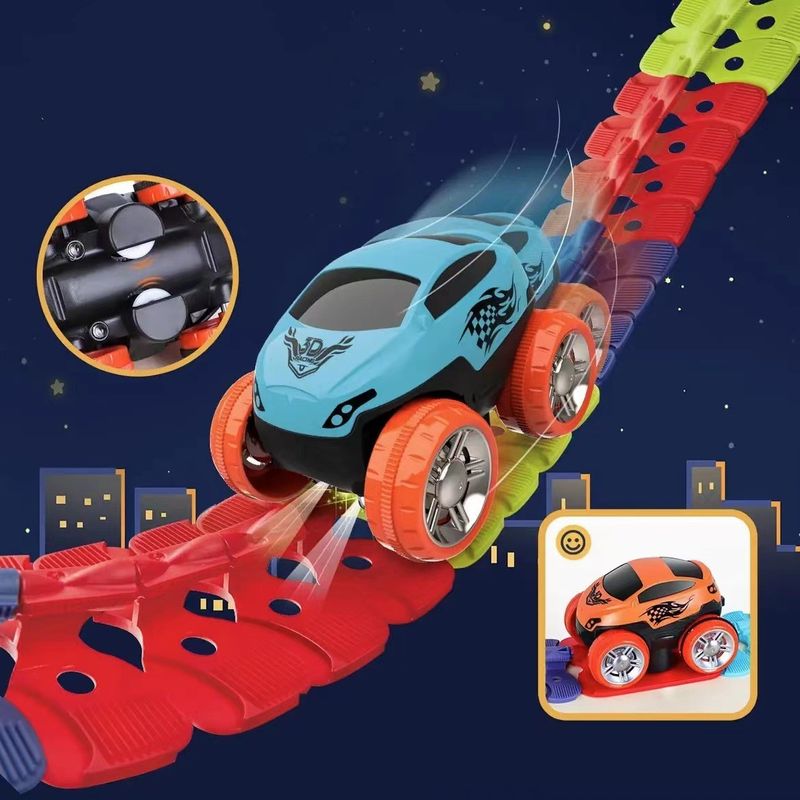 Jucarii, Copii si Bebe - Jucarii si jocuri - Vehicule si jucarii cu telecomanda - Masinute - Set de joaca, masinuta electrica cu lumini LED pe o pista flexibila, 184 piese pista, 2 caroserii - Infinity.ro