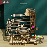 Jucarii, Copii si Bebe - Jucarii si jocuri - Seturi de constructie si cuburi - Seturi de constructie - Puzzle 3D mecanic din lemn laminat, constructie topogan distractiv cu blile colorate, 335 piese - Infinity.ro