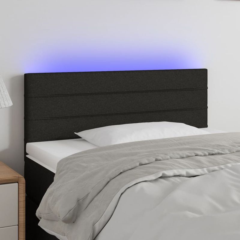 Casa si Gradina - Mobilier - Paturi si accesorii - Accesorii paturi - Tablie de pat cu LED, negru, 80x5x78/88 cm, textil - Infinity.ro