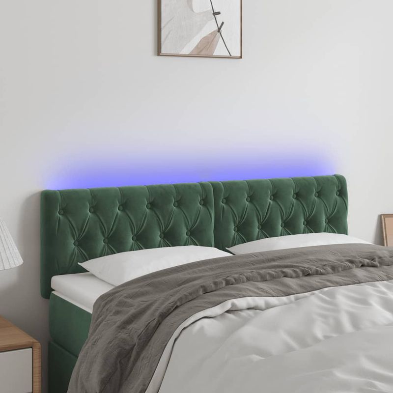 Casa si Gradina - Mobilier - Paturi si accesorii - Accesorii paturi - Tablie de pat cu LED, verde inchis, 160x7x78/88 cm, catifea - Infinity.ro