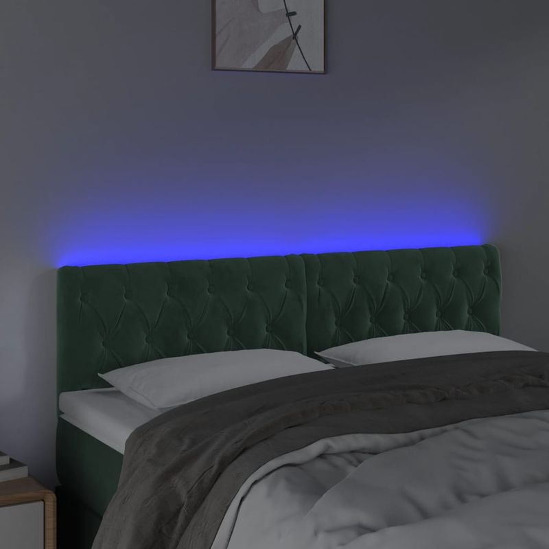 Casa si Gradina - Mobilier - Paturi si accesorii - Accesorii paturi - Tablie de pat cu LED, verde inchis, 160x7x78/88 cm, catifea - Infinity.ro